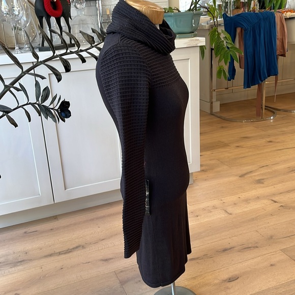 NWT Bebe black fitted knit sweater dress with rolled funnel neck and full lining - Picture 6 of 11